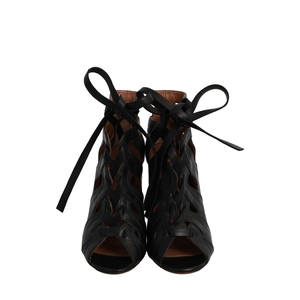 Leather Lazer Cut Booties Black, view 3