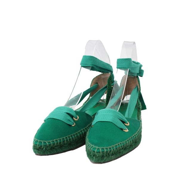 x Castaner Satin Lace Up Espadrilles Green