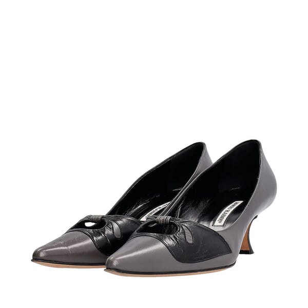 Leather Kitten Heel Pumps Black/Grey