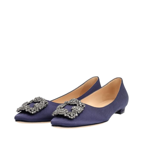 Satin Hangisi Jewel Buckle Ballet Flats Navy