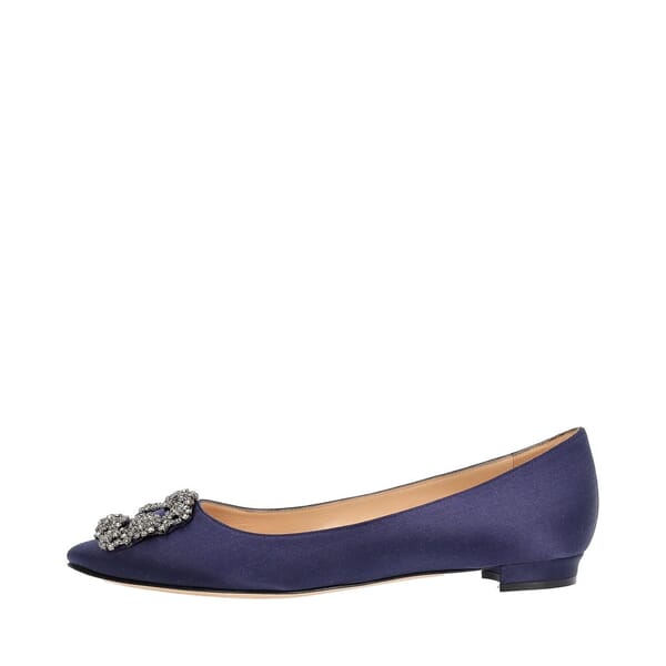 Satin Hangisi Jewel Buckle Ballet Flats Navy