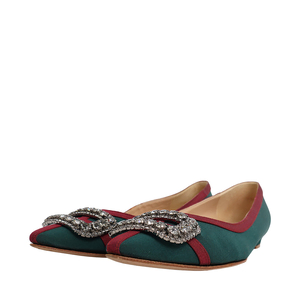 Fabric Embellished Gotrian Ballerina Flats Green/Burgundy
