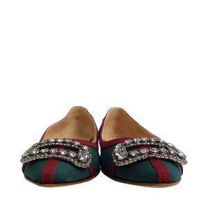 Fabric Embellished Gotrian Ballerina Flats Green/Burgundy, view 3