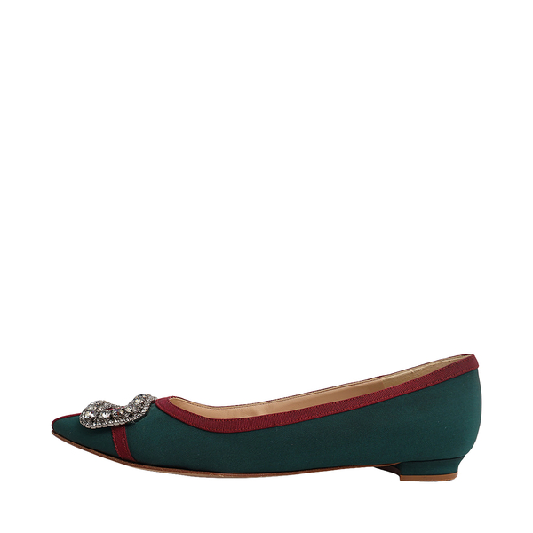 Fabric Embellished Gotrian Ballerina Flats Green/Burgundy