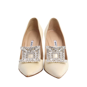 Satin Borlak Embellished Pumps Ivory, view 3