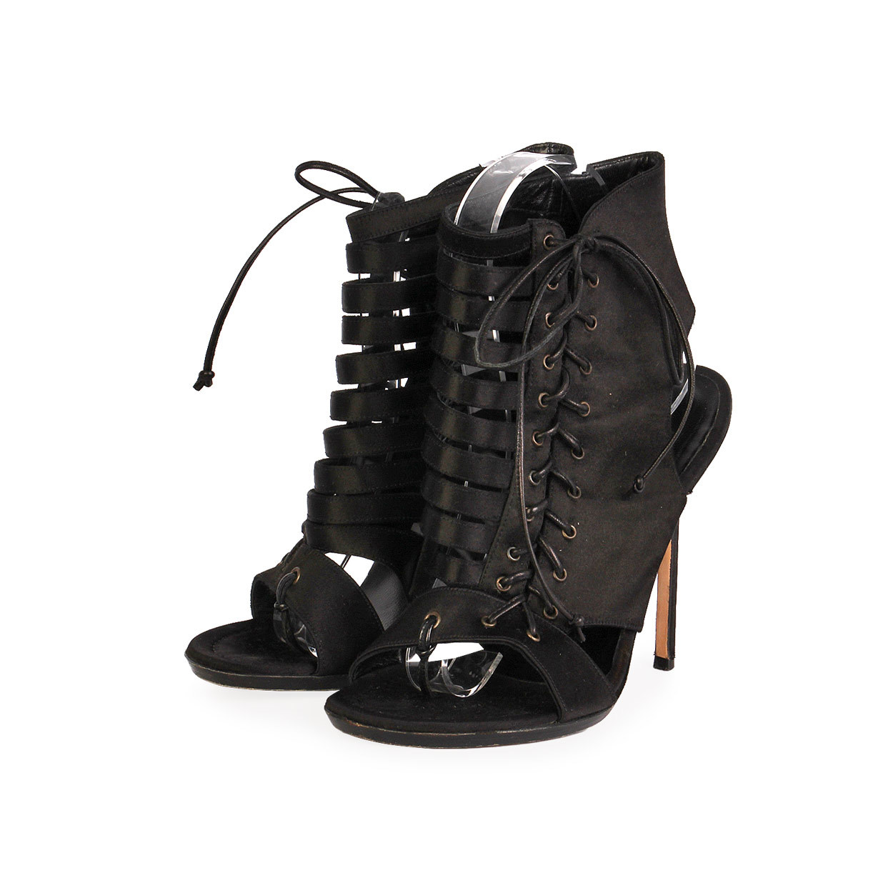 MANOLO BLAHNIK Satin Cut-Out Sandals Black | Luxity