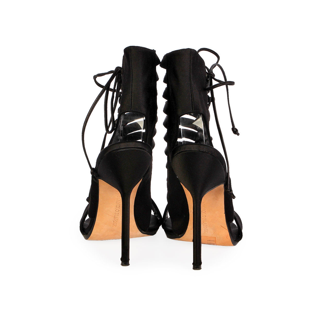 MANOLO BLAHNIK Satin Cut-Out Sandals Black | Luxity