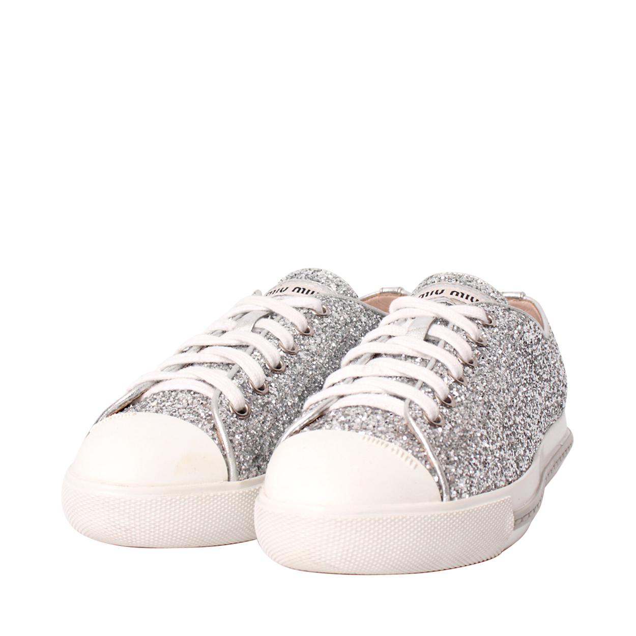 【Miu♡】 MIU MIU Glitter Sneakers Silver | Luxity