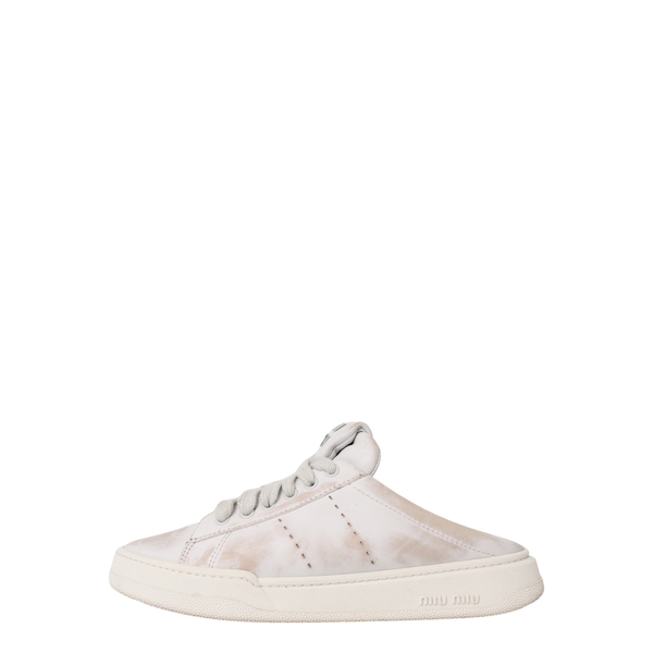 Leather Distressed Mule Sneakers White