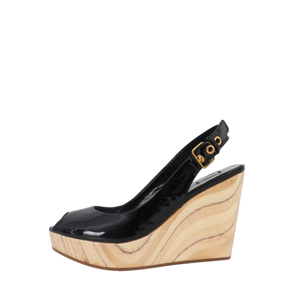 Patent Wedge Sandals Black