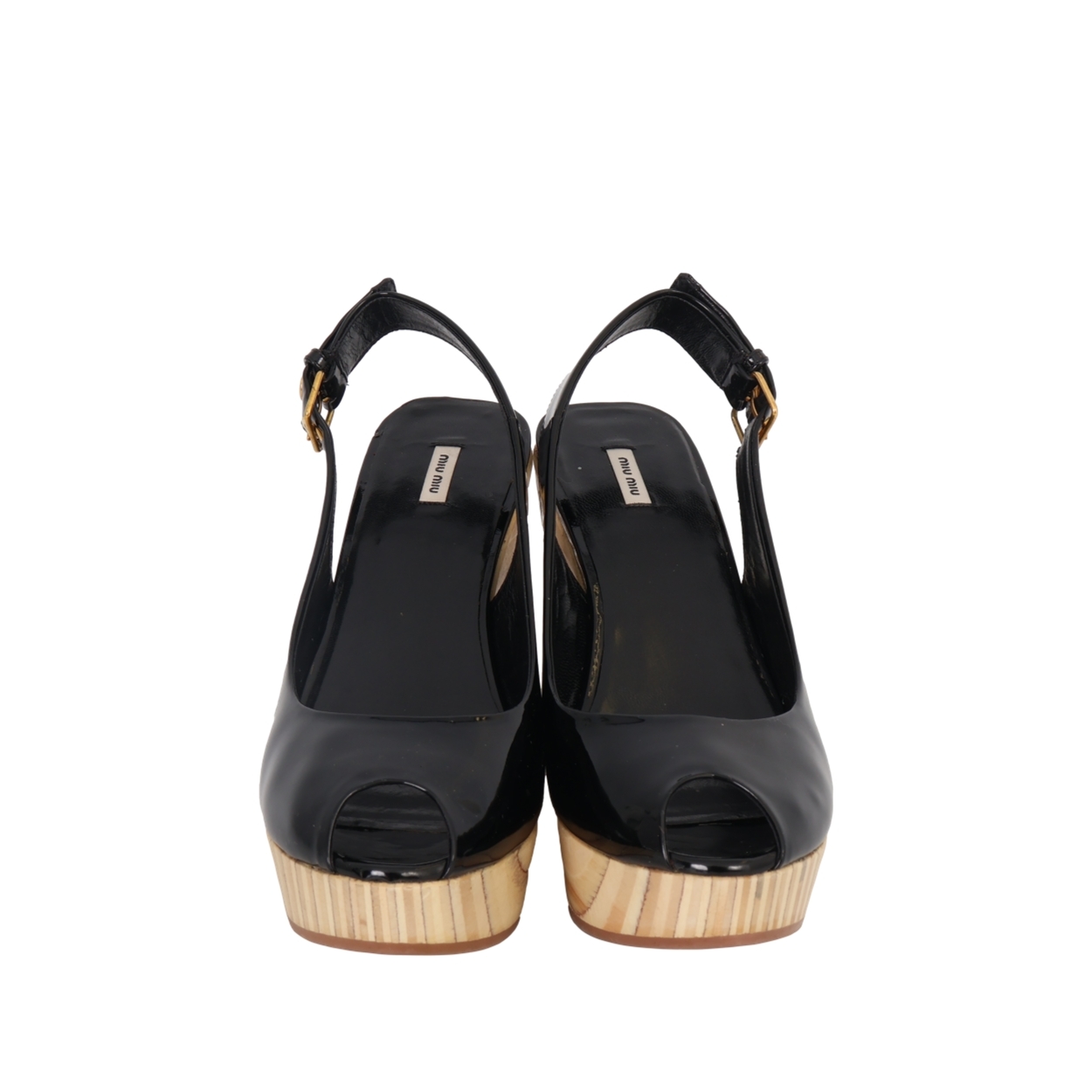MIU MIU Patent Wedge Sandals Black | Luxity