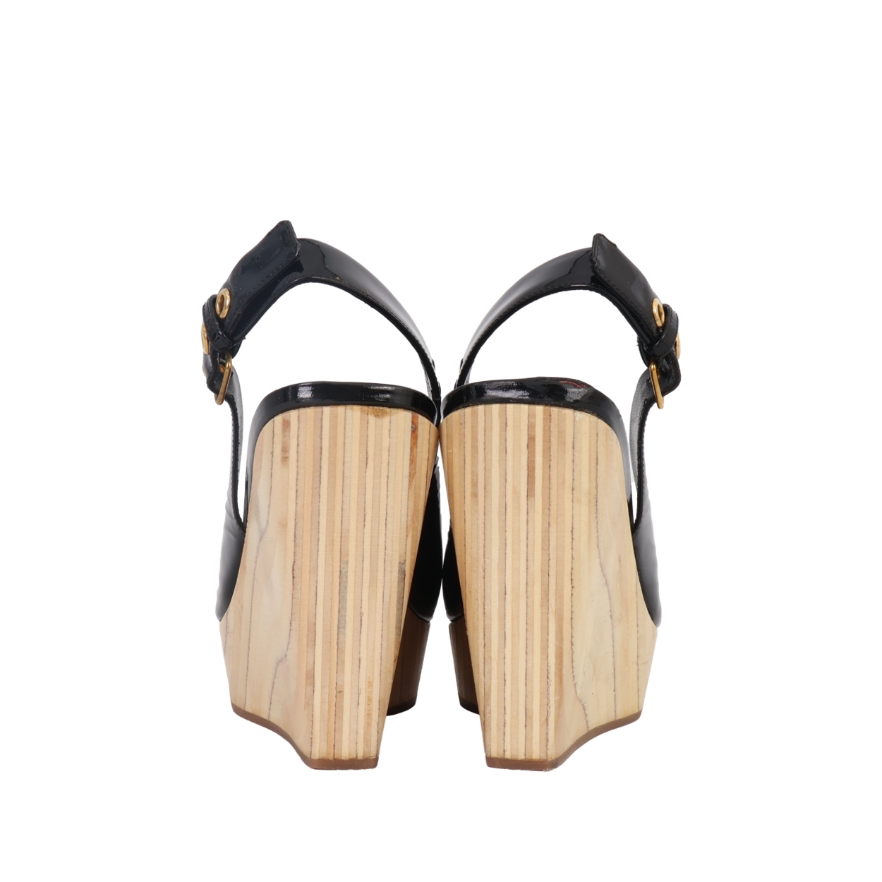 MIU MIU Patent Wedge Sandals Black | Luxity
