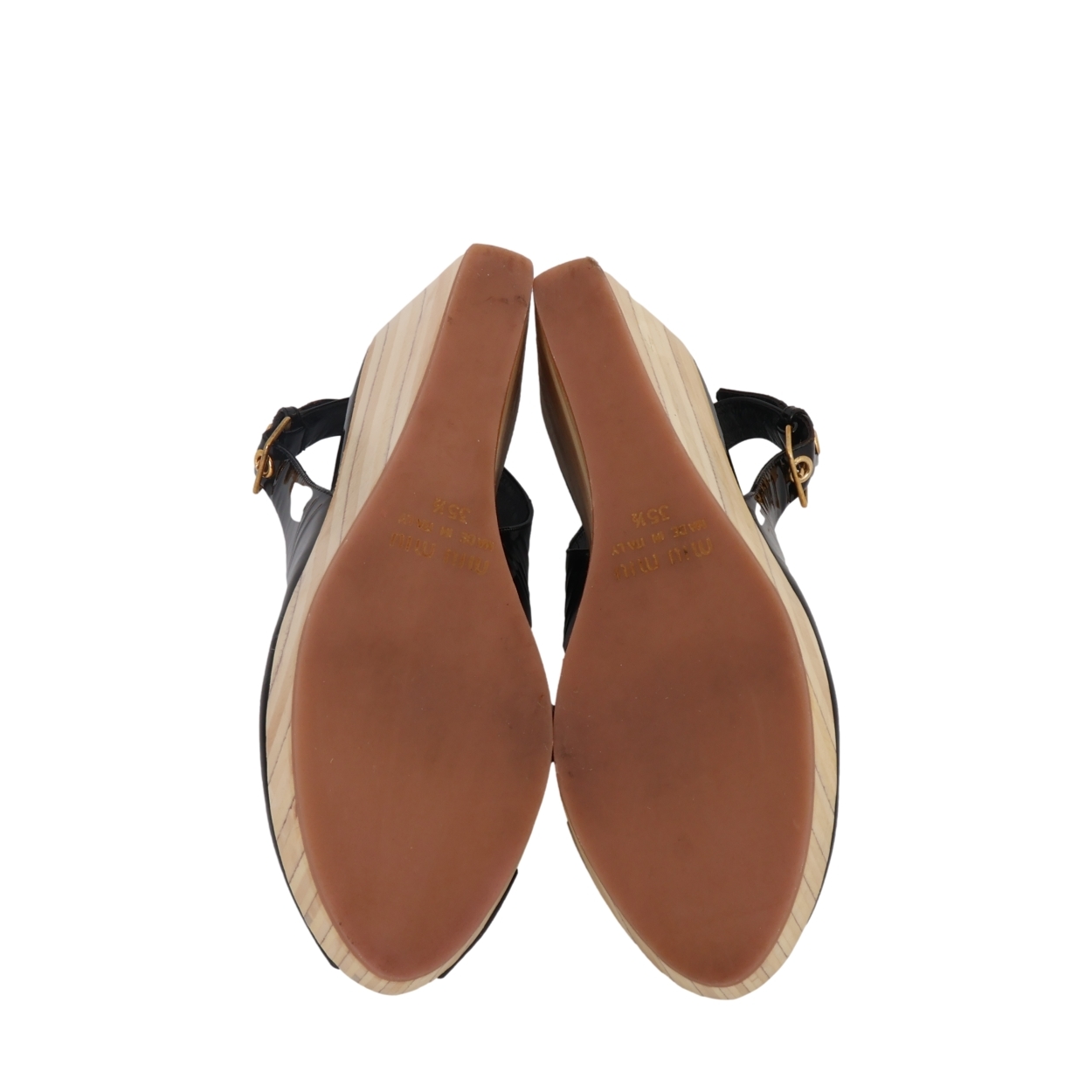 MIU MIU Patent Wedge Sandals Black | Luxity