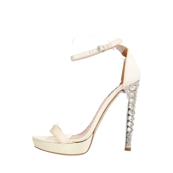 Satin/Crystal Embellished Sandals Bianco