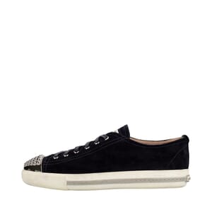 Suede Studded Cap Toe Sneakers Navy Blue, view 2