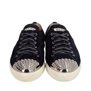 Suede Studded Cap Toe Sneakers Navy Blue, view 3