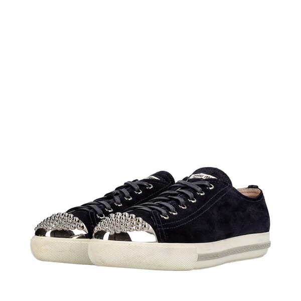 Suede Studded Cap Toe Sneakers Navy Blue