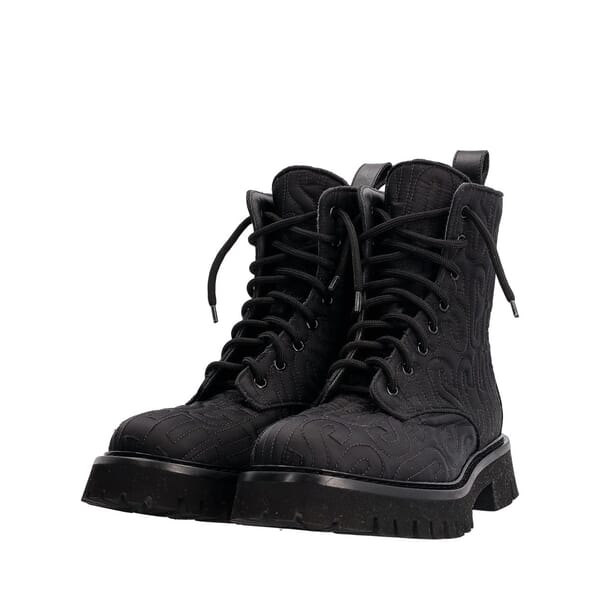 Nylon Embroidered Combat Boots Black