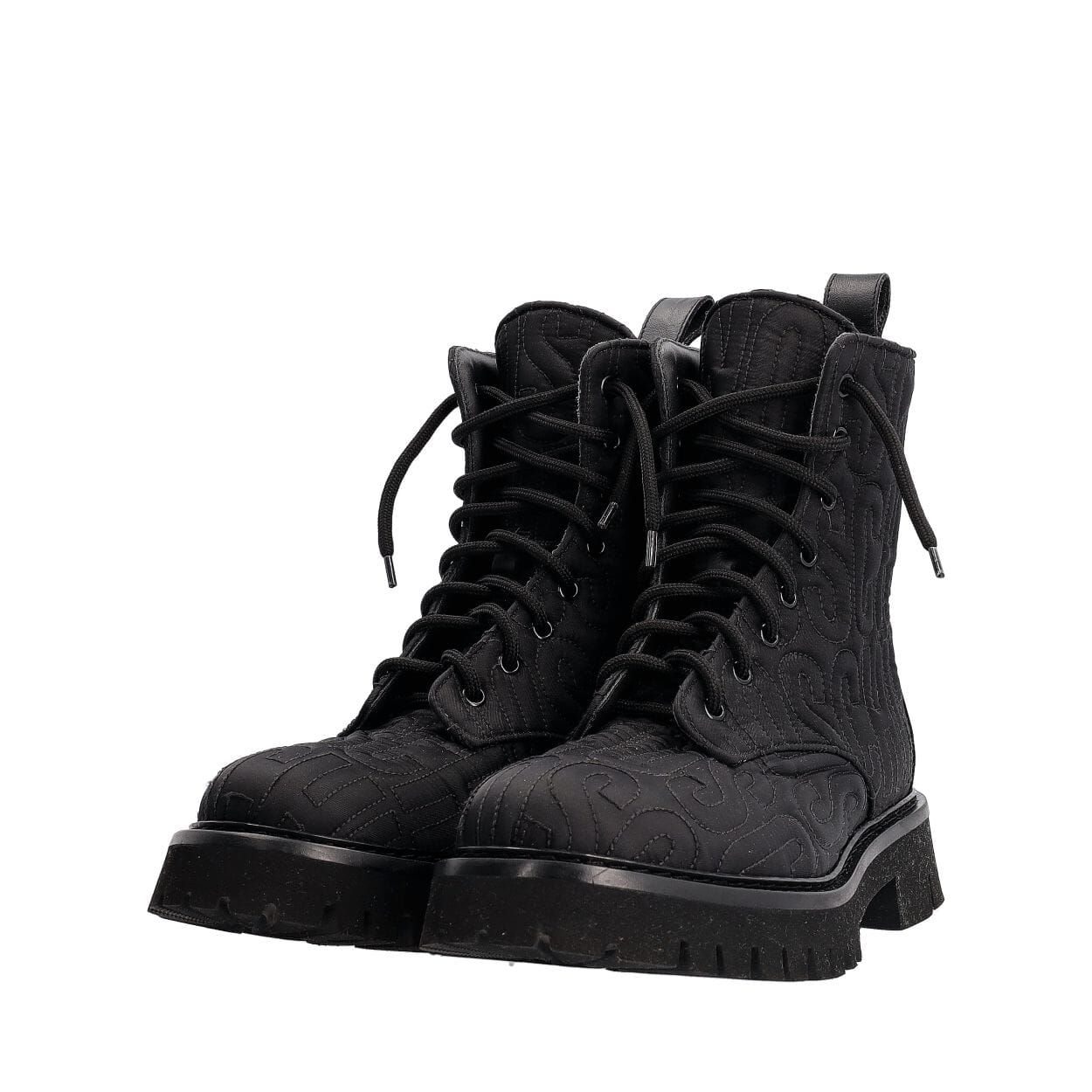 MOSCHINO Nylon Embroidered Combat Boots Black | Luxity