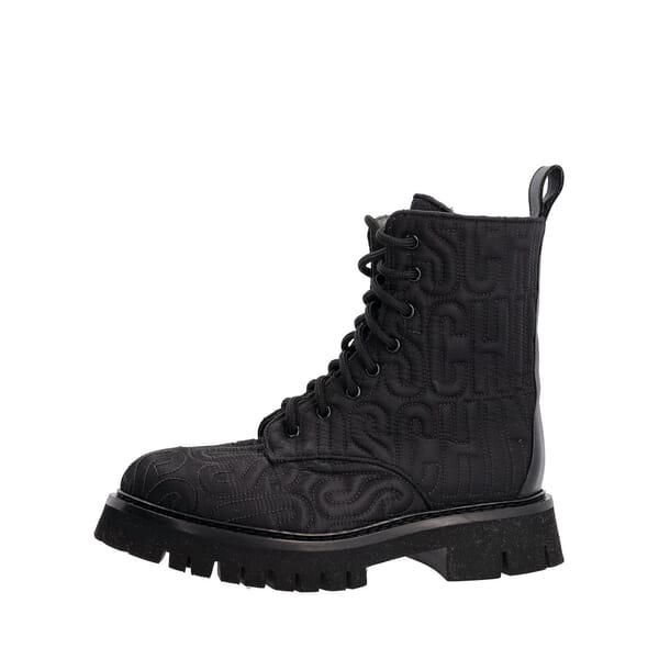Nylon Embroidered Combat Boots Black