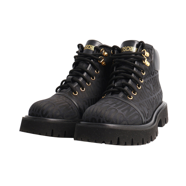 Jacquard Logo Combat Boots Black