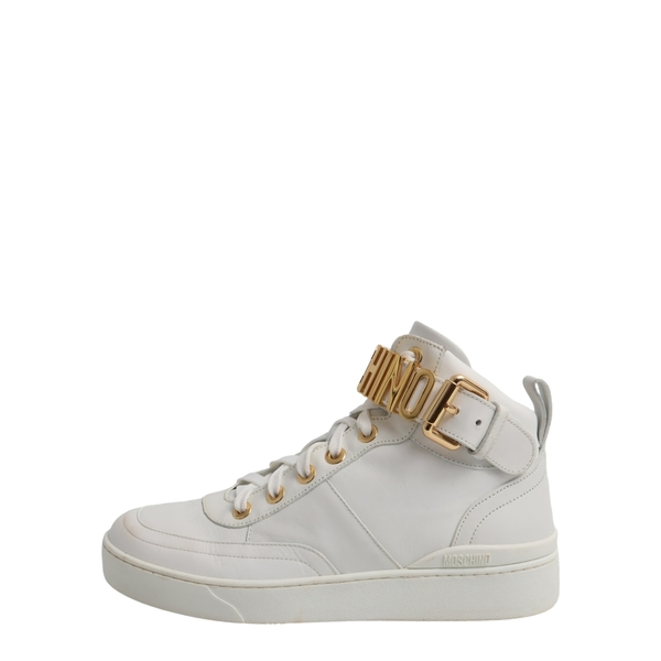 Leather Logo High Top Sneakers White