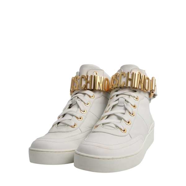 Leather Logo High Top Sneakers White