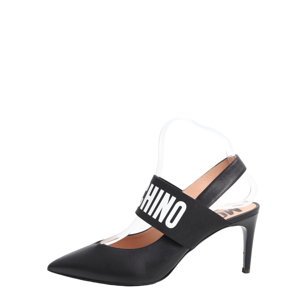 Leather Logo Slingback Pumps Black