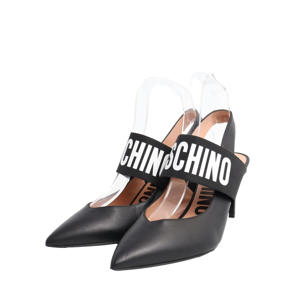 Leather Logo Slingback Pumps Black