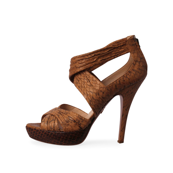 Python Skin Criss Cross Sandals Beige