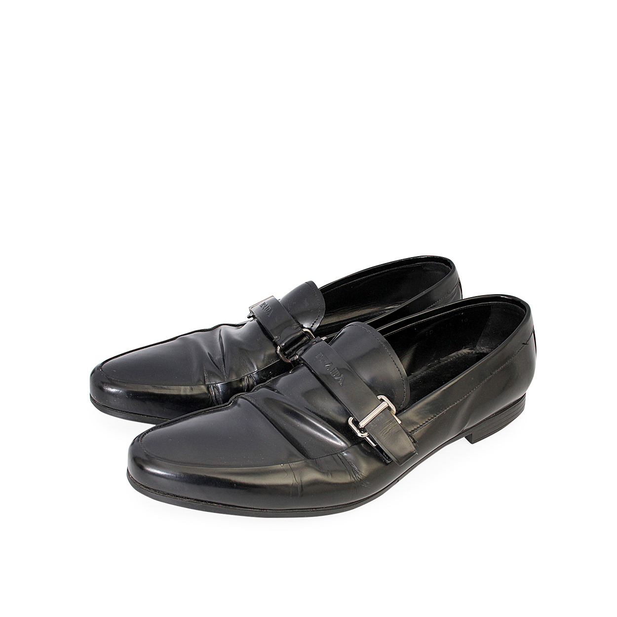 PRADA Leather Monk Strap Shoes Black | Luxity
