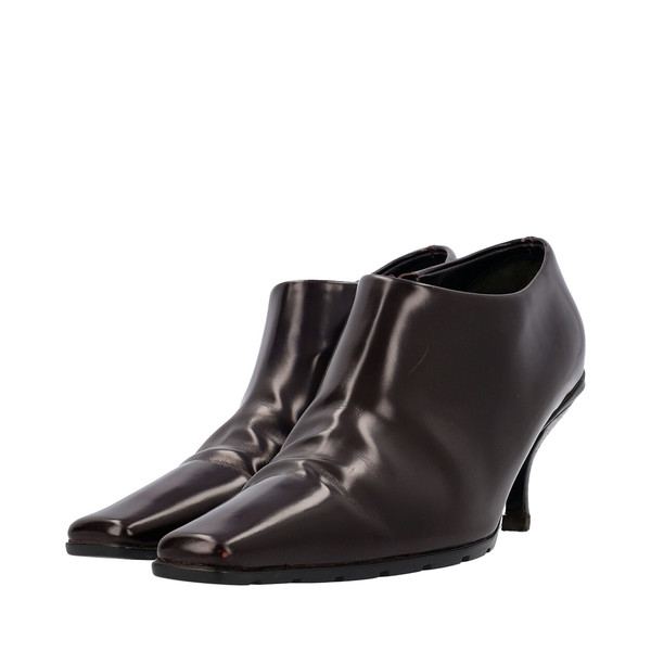 Glazed Leather Ankle Boots Brown