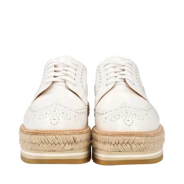 Leather Platform Brogue Espadrilles White