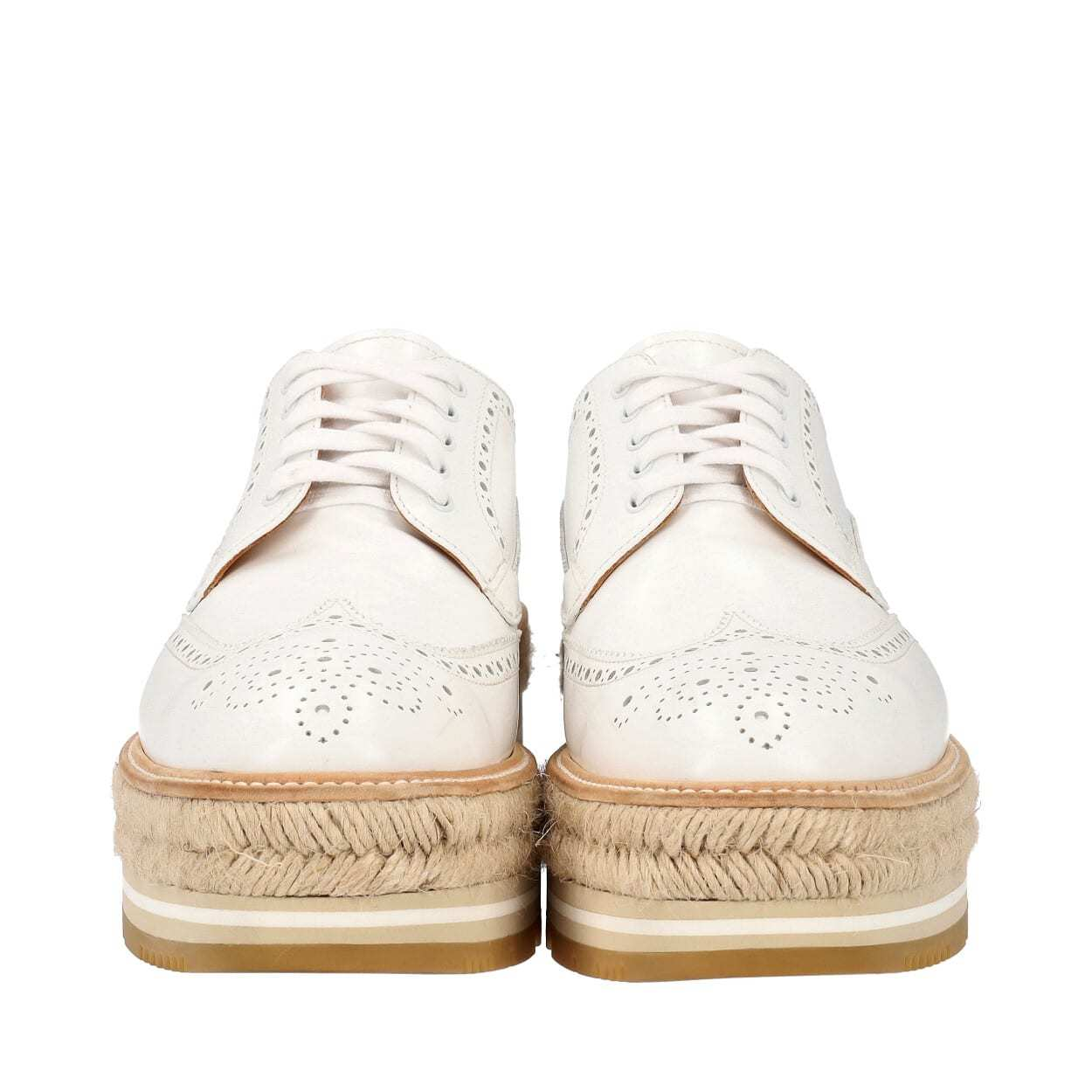 PRADA Leather Platform Brogue Espadrilles White | Luxity display picture 2