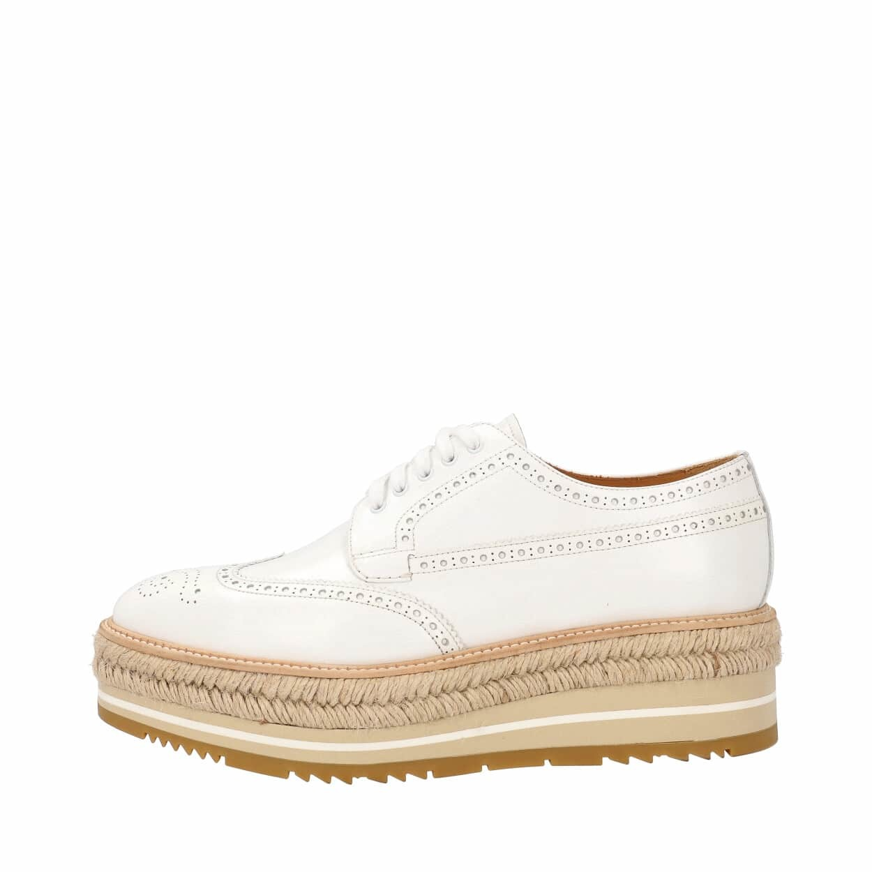 Prada White Perforated Brogues Prada white leather platform loafers - The AP Archive main image 2