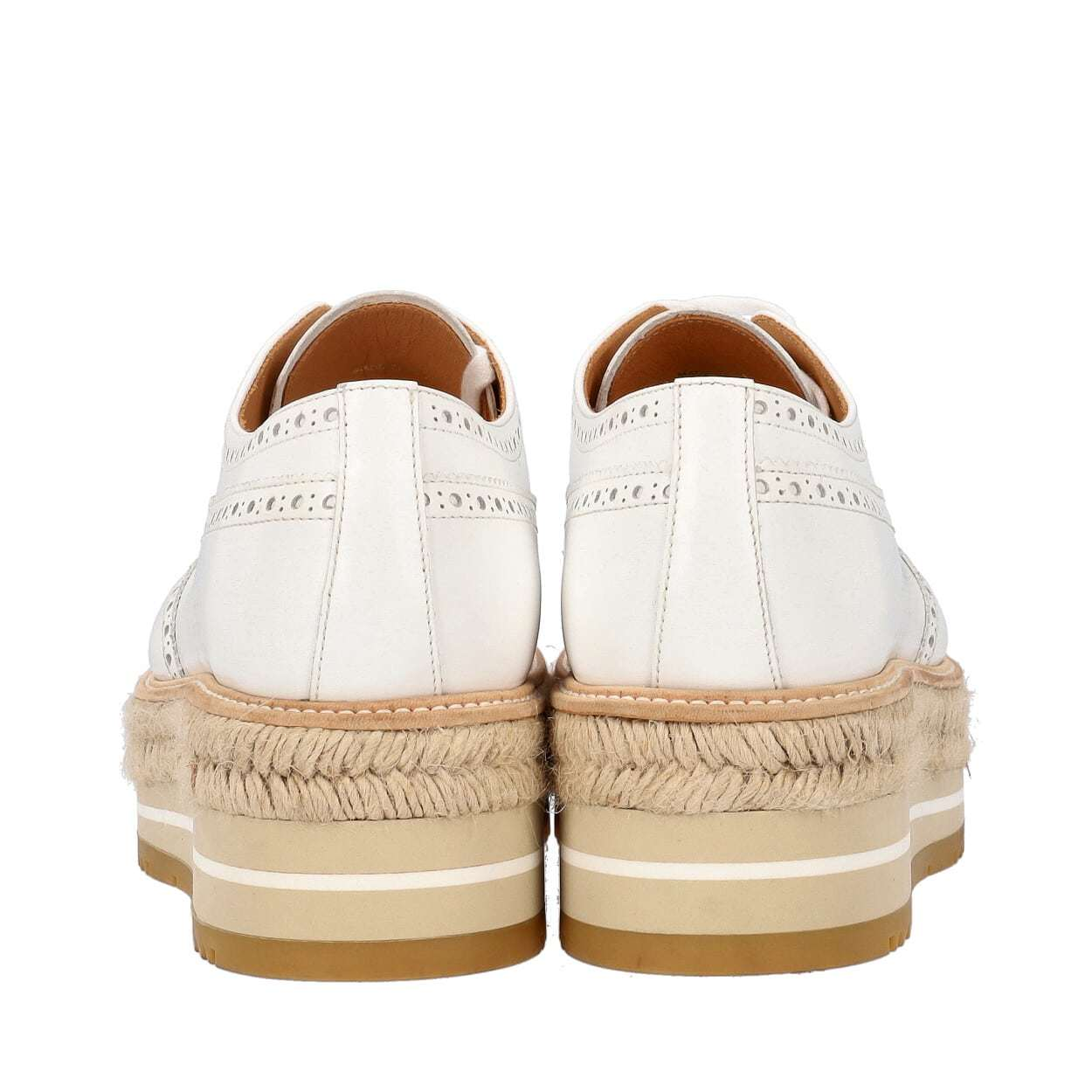 PRADA Leather Platform Brogue Espadrilles White | Luxity