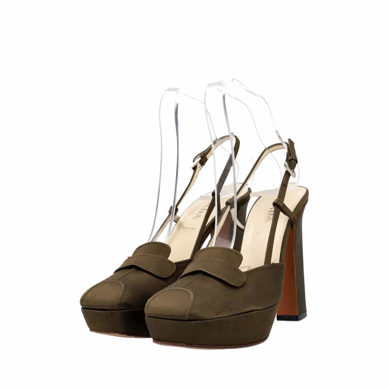 Vintage Satin Platform Pumps Dark Green