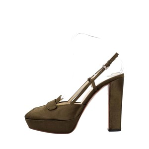 Vintage Satin Platform Pumps Dark Green, view 2