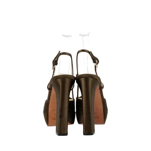 Vintage Satin Platform Pumps Dark Green, view 3