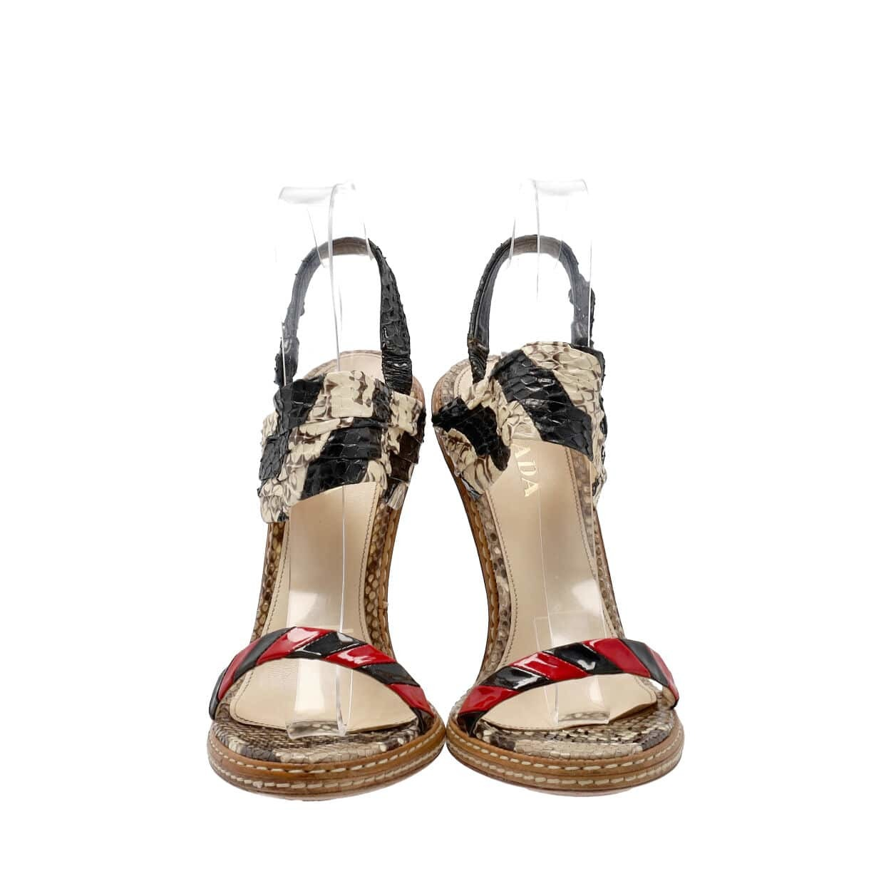 PRADA Python Sandals Beige/Black | Luxity