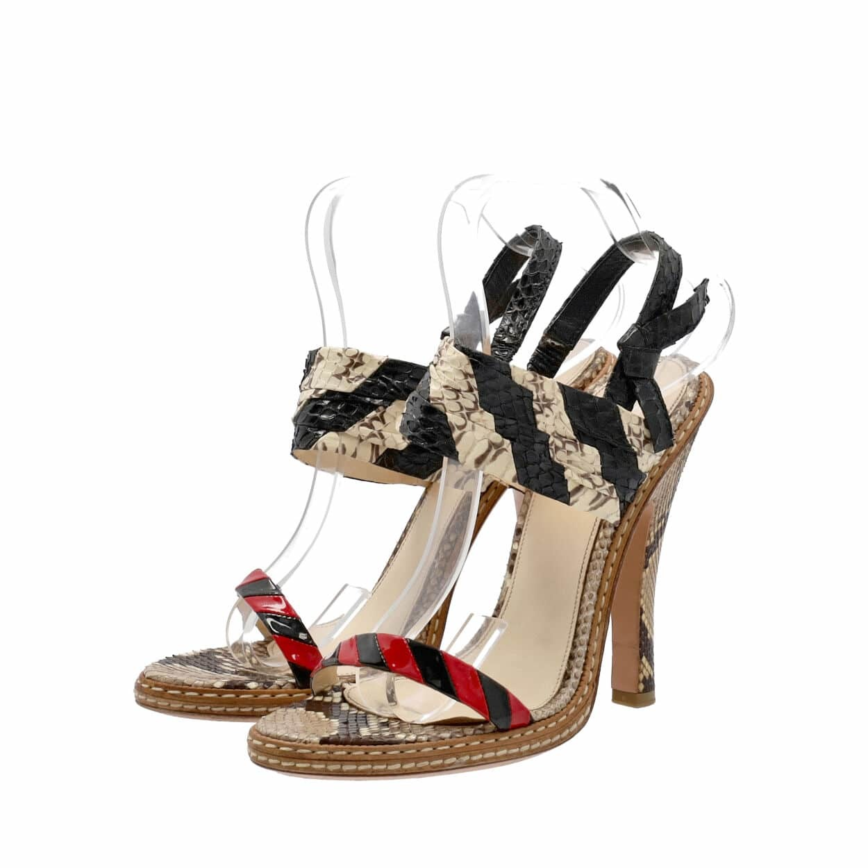 靴 Prada Python Slingback Sandals 36 1/2 PRADA Python Sandals Beige/Black | Luxity
