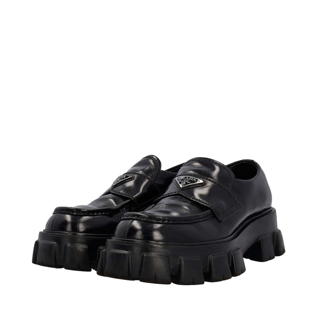 PRADA Leather Monolith Loafers Black | Luxity