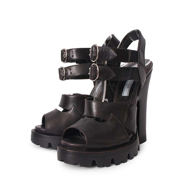 Leather Track Sandals Black