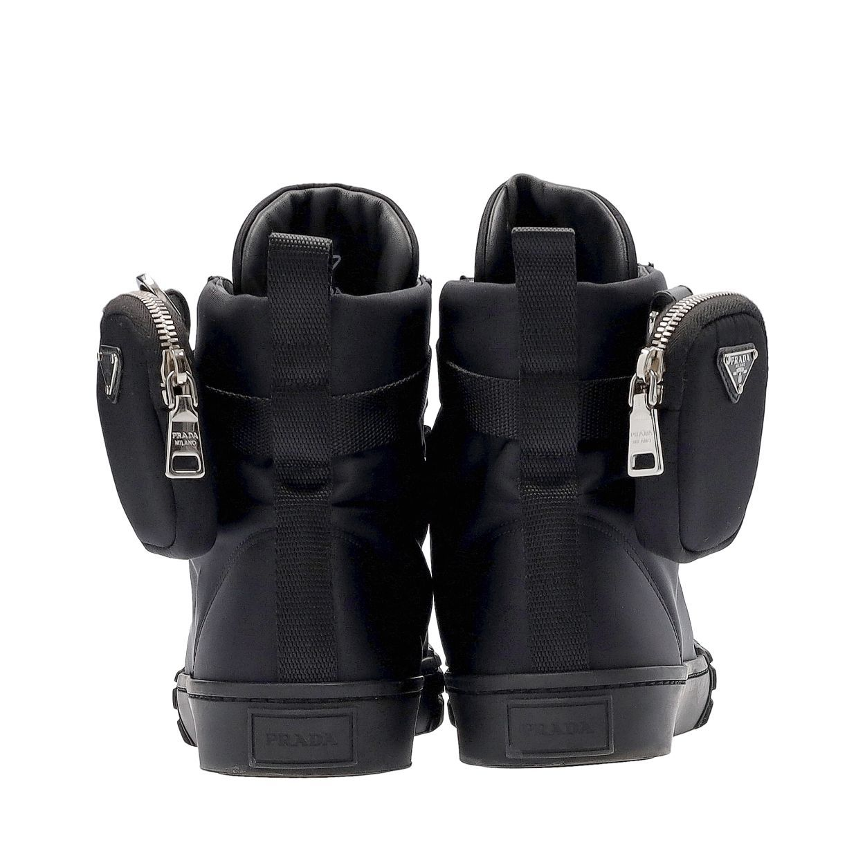 PRADA Nylon Wheel Gabardine High Top Sneakers Black | Luxity
