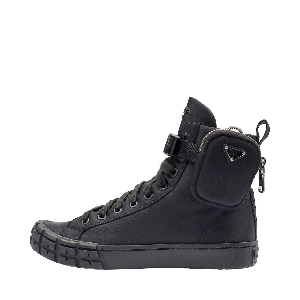 PRADA Nylon Wheel Gabardine High Top Sneakers Black | Luxity PRADA Nylon Wheel Gabardine High Top Sneakers Black | Luxity