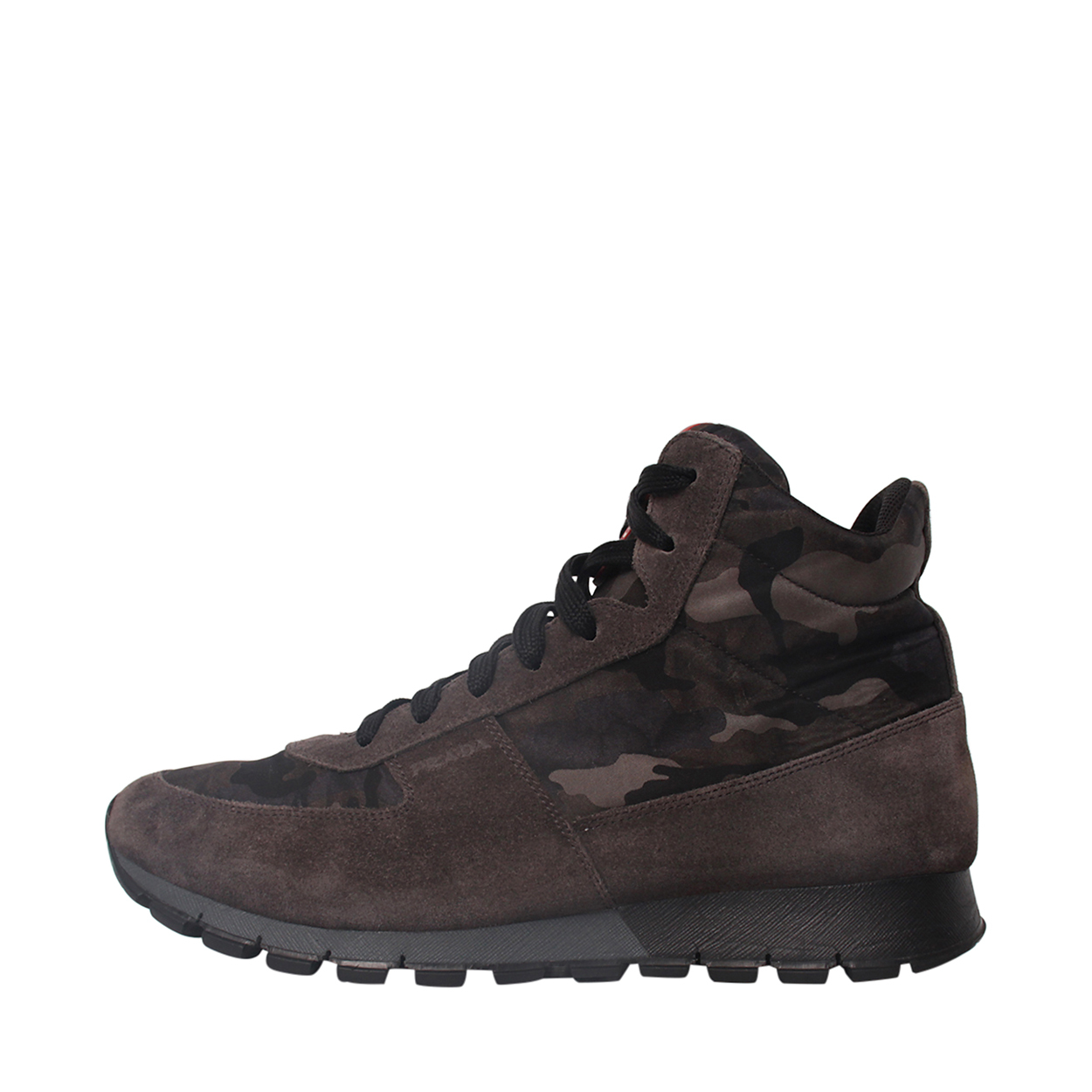 PRADA Suede/Nylon Camouflage High Top Sneakers Green | Luxity