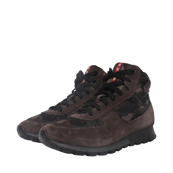 Suede/Nylon Camouflage High Top Sneakers Green
