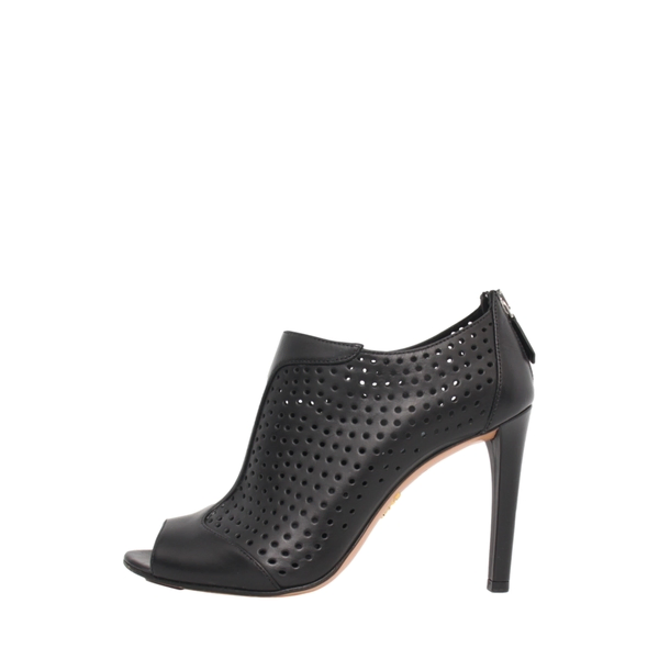 Leather Perforated Peep Toe Booties Black