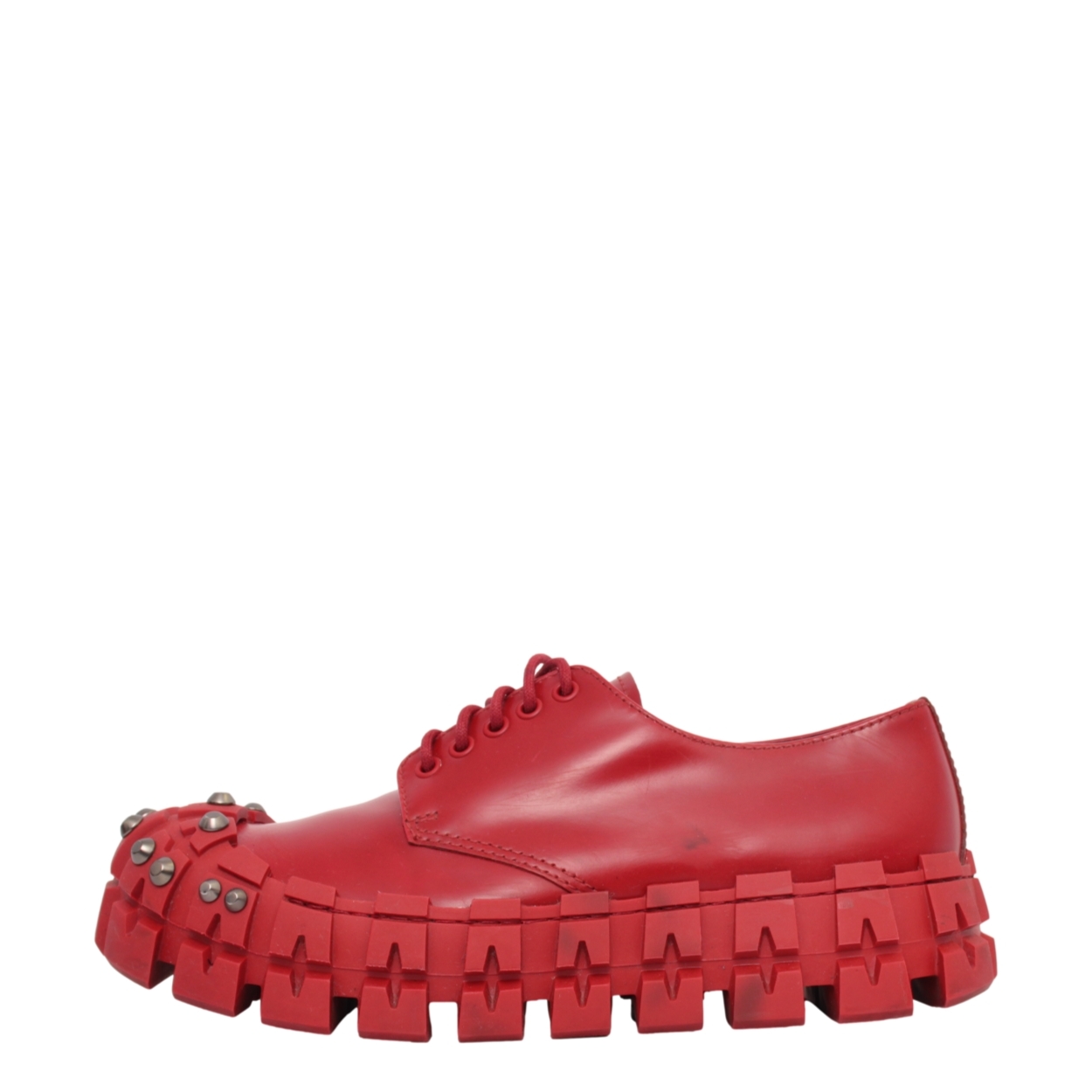 PRADA Leather Studded Derby Shoes Red | Luxity