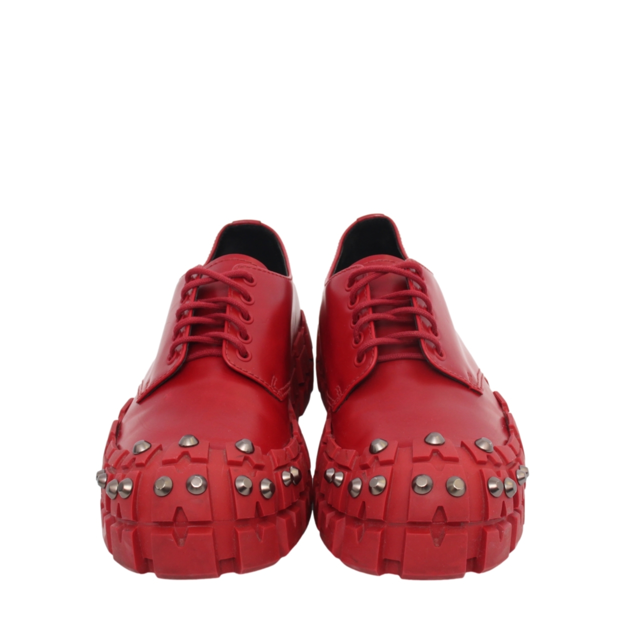 PRADA Leather Studded Derby Shoes Red | Luxity